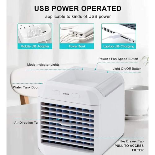  Qstars Portable Mini Air Cooler USB Small Air Cooler Ice Crystal Small Air Conditioner, Desktop Cooling Fan for Room, Home, Office, Dorm Sterilizer, Humidifier & Purifier