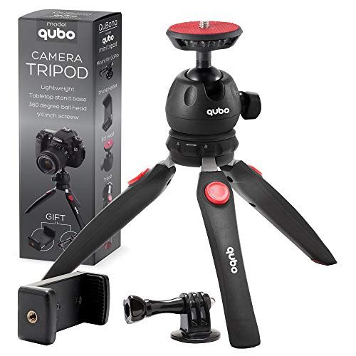  QuBona qubo Mini Tripod Camera Holder - Premium Tabletop Small Phone Tripod Mount for GoPro iPhone / Cell Phones Webcam Projector Compact DSLR - Hand Desktop Camera Tripod Stand Table