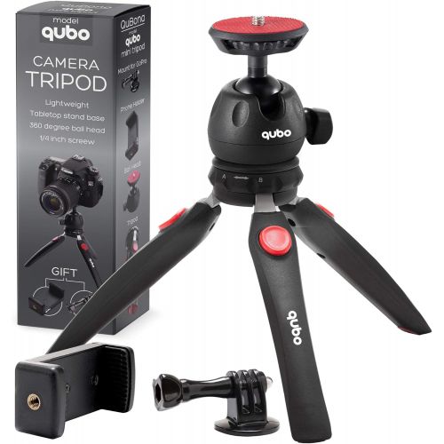  QuBona qubo Mini Tripod Camera Holder - Premium Tabletop Small Phone Tripod Mount for GoPro iPhone / Cell Phones Webcam Projector Compact DSLR - Hand Desktop Camera Tripod Stand Table