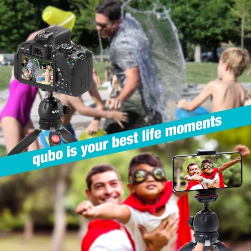  QuBona qubo Mini Tripod Camera Holder - Premium Tabletop Small Phone Tripod Mount for GoPro iPhone / Cell Phones Webcam Projector Compact DSLR - Hand Desktop Camera Tripod Stand Table