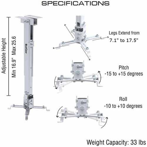  QualGear QG-PM-002-WHT Universal Projector Ceiling Mount, White