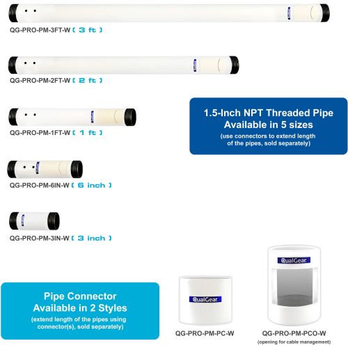  QualGear Pro-AV Projector Mounting Kit with Single Joist Ceiling Adapter and 3 Long 1.5 NPT Threaded Pipe