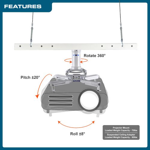  QualGear Pro-AV Projector Mounting Kit with Suspended Ceiling Adapter and 3 Long 1.5 NPT Threaded Pipe