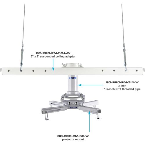  QualGear Pro-AV Projector Mounting Kit with Suspended Ceiling Adapter and 3 Long 1.5 NPT Threaded Pipe