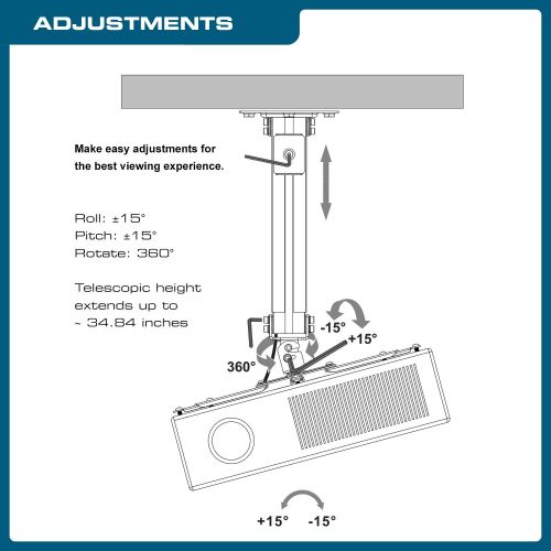  QualGear QG-PM-002-BLK-L Universal Projector Ceiling Mount with Adjustable Extension Column and Cable Management, Black