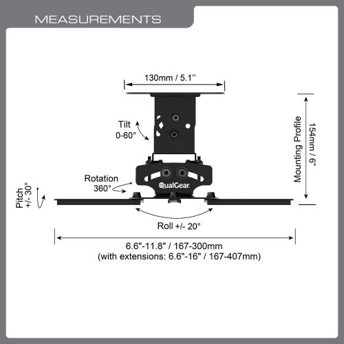  [아마존베스트]QualGear PRB-717-BLK Universal Ceiling Mount Projector Accessory