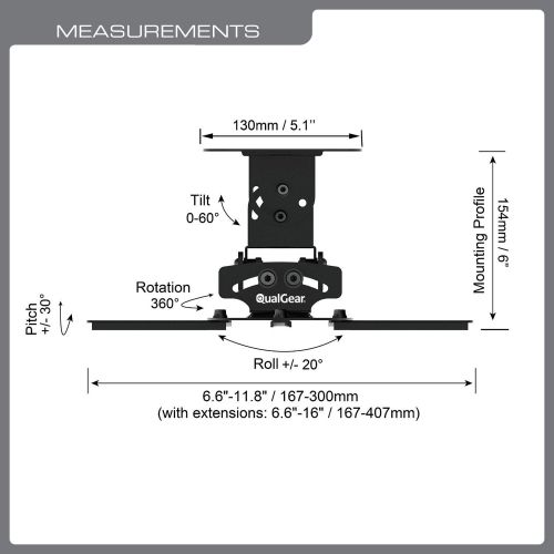  [아마존베스트]QualGear PRB-717-Blk Universal Ceiling Mount Projector Accessory,Black Mount