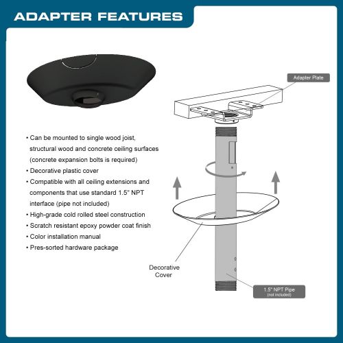  [아마존베스트]QualGear Pro-AV QG-KIT-CA-3IN-B Single Joist Ceiling Adapter, 3 1.5 Projector Mount Kit Accessory, Black