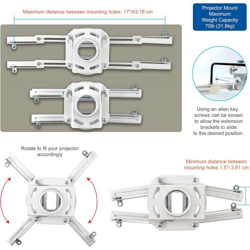  [아마존베스트]QualGear Pro-AV QG-KIT-S-3IN-W Projector Mount Kit Accessory Suspended Ceiling Adapter, 3 1.5, White