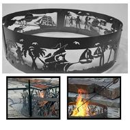 Quality Brand Company QBC Bundled PD Metals Steel Campfire Ring Pirates Life Design - Unpainted - with Fire Poker and Cooking Grill - Extra Large 60 d x 12 h - Plus Free QBC Campfire Ring eGuide