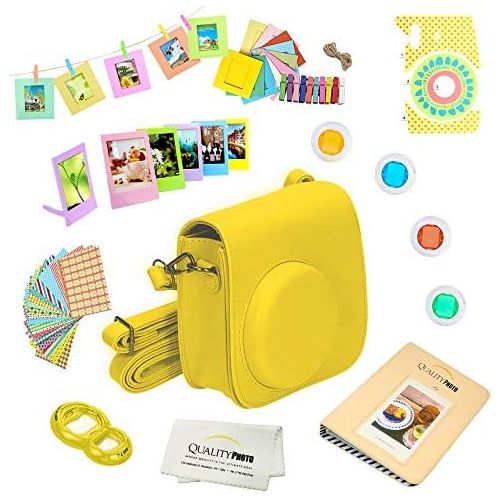 Quality Photo Instant Camera 12-Piece Accessories Kit Bundle for Fujifilm Instax Mini 8 & Mini 9 Camera Includes; Case W/Strap, Lens Filters, Photo Album & Frames + More (Yellow)