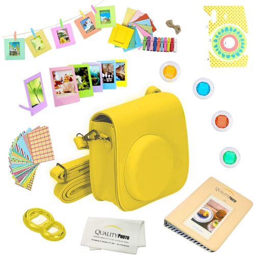  Quality Photo Instant Camera 12-Piece Accessories Kit Bundle for Fujifilm Instax Mini 8 & Mini 9 Camera Includes; Case W/Strap, Lens Filters, Photo Album & Frames + More (Yellow)