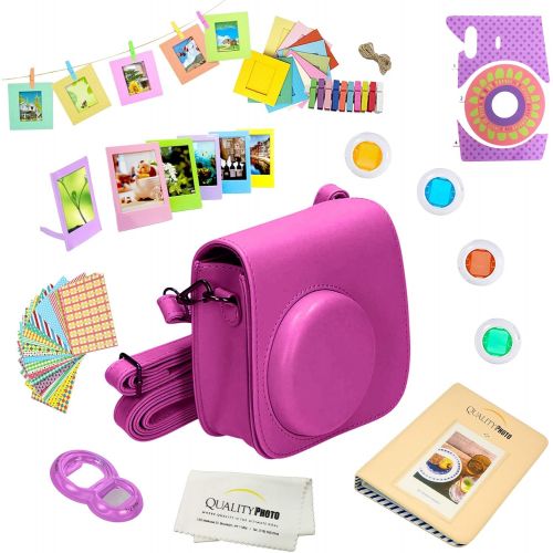  Quality Photo Instant Camera 12-Piece Accessories Kit Bundle for Fujifilm Instax Mini 8 & Mini 9 Camera Includes; Case W/Strap, Lens Filters, Photo Album & Frames + More (Purple)