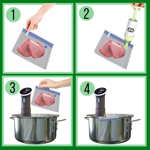  Quality Topia LLC Ultimate 26-Piece Sous Vide Bags & Hand Pump Kit For Perfect Cooking | Reusable BPA-Free Sous Vide Ziploc Immersion Bag Set With Holding & Sealing Clips | Ideal For All Cookers | P