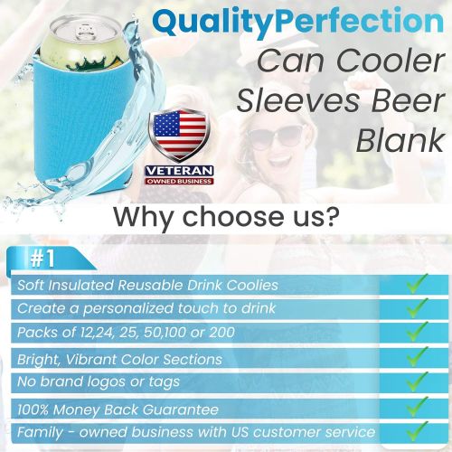  [아마존베스트]QualityPerfection 25 Beer Can Cooler Sleeves, Soda, Drink Coolies for Personalized Sublimation, HTV, Vinyl Sleeves | DIY Customizable for Parties, Events or Weddings, Bulk (25, 25