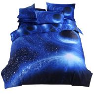 Quanhaigou Cliab Galaxy Bedding Blue Kids Boys Girls Twin Size Outer Space Duvet Cover Set 5 Pieces(Fitted Sheet Included)