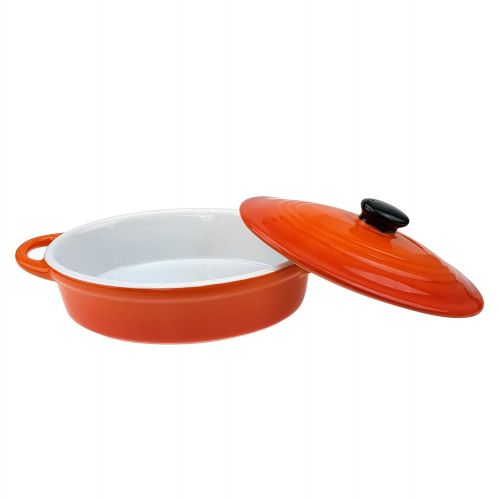  Quantio 6-tlg. Auflaufformen SET mit Deckel - oval, hochwertige Keramik, orange, 600/200/100 ml, fuer Backofen Mikrowellen geeignet, spuelmaschinengeeignet