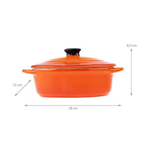  Quantio 6-tlg. Auflaufformen SET mit Deckel - oval, hochwertige Keramik, orange, 600/200/100 ml, fuer Backofen Mikrowellen geeignet, spuelmaschinengeeignet