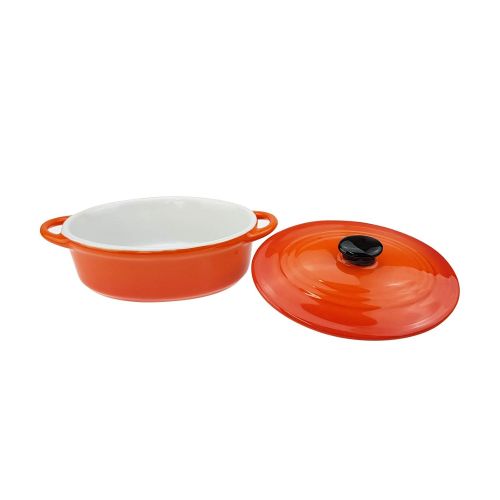  Quantio 6-tlg. Auflaufformen SET mit Deckel - oval, hochwertige Keramik, orange, 600/200/100 ml, fuer Backofen Mikrowellen geeignet, spuelmaschinengeeignet