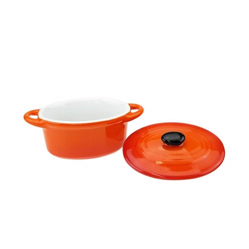  Quantio 6-tlg. Auflaufformen SET mit Deckel - oval, hochwertige Keramik, orange, 600/200/100 ml, fuer Backofen Mikrowellen geeignet, spuelmaschinengeeignet