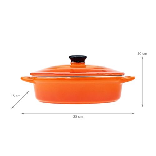  Quantio 6-tlg. Auflaufformen SET mit Deckel - oval, hochwertige Keramik, orange, 600/200/100 ml, fuer Backofen Mikrowellen geeignet, spuelmaschinengeeignet