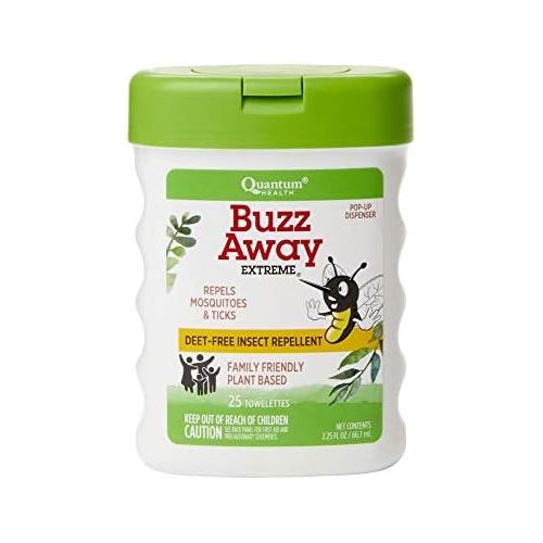  [아마존베스트]Quantum Health Buzz Away Extreme Towelettes - DEET-free Insect Repellent Wipes, Essential Oils - Pop Up Dispenser, Small Children and Up, 25 Count