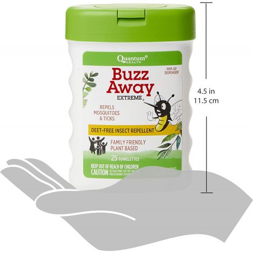  [아마존베스트]Quantum Health Buzz Away Extreme Towelettes - DEET-free Insect Repellent Wipes, Essential Oils - Pop Up Dispenser, Small Children and Up, 25 Count