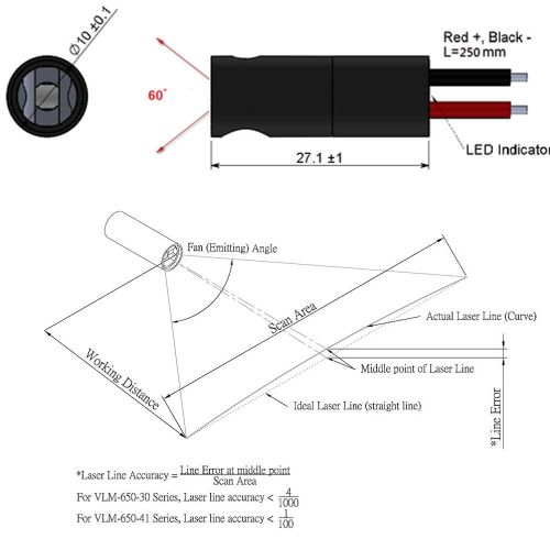  Quarton Industrial 3D-Scanner Line Laser Module VLM-650-30 LPT30-D60 (Fan Angle : 60°)