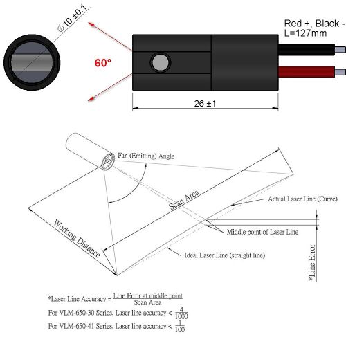  Quarton Economical 3D-Scanner Line Laser Module VLM-650-41 LPT30-D60 (Fan Angle : 60°)