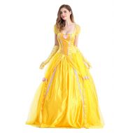 Qubskry Princess Beauty Costume for Women, Girl Princess Belle Dress up Ball Gown, Halloween Costume Adult