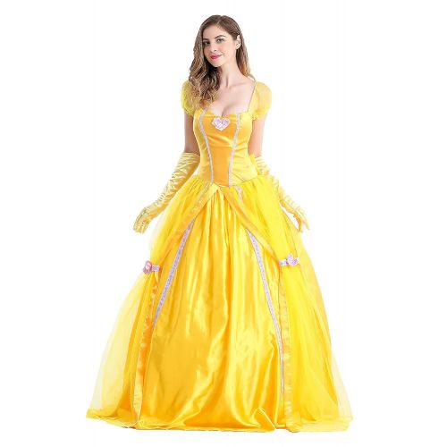  Qubskry Princess Beauty Costume for Women, Girl Princess Belle Dress up Ball Gown, Halloween Costume Adult