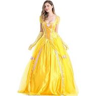 Qubskry Princess Beauty Costume for Women, Girl Princess Belle Dress up Ball Gown, Halloween Costume Adult