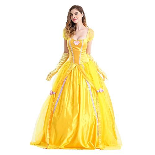  할로윈 용품Qubskry Princess Beauty Costume for Women, Girl Princess Belle Dress up Ball Gown, Halloween Costume Adult