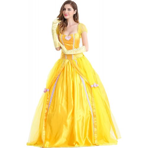  할로윈 용품Qubskry Princess Beauty Costume for Women, Girl Princess Belle Dress up Ball Gown, Halloween Costume Adult