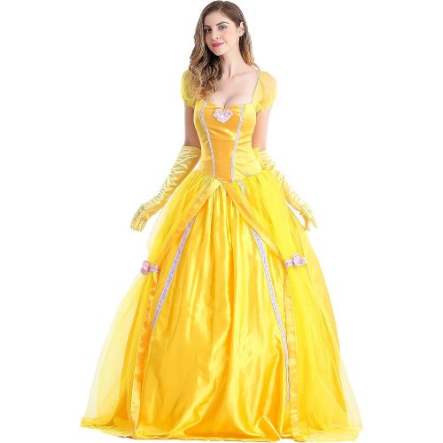  할로윈 용품Qubskry Princess Beauty Costume for Women, Girl Princess Belle Dress up Ball Gown, Halloween Costume Adult