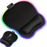 Qudodo RGB Ergonomic Mouse Pad with Wrist Support,11.2 x 9.3 in Mouse Pads Lycra Fabric with Non-Slip PU Base,Static,Breathing Cycle for Home Office Working Studying Games & Pain R