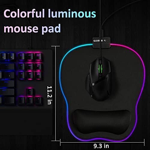  Qudodo RGB Ergonomic Mouse Pad with Wrist Support,11.2 x 9.3 in Mouse Pads Lycra Fabric with Non-Slip PU Base,Static,Breathing Cycle for Home Office Working Studying Games & Pain R