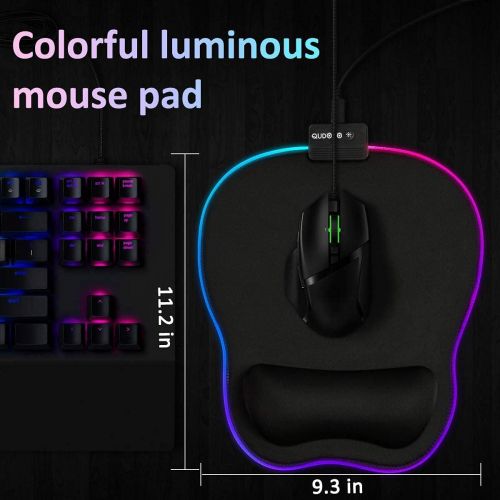  Qudodo RGB Ergonomic Mouse Pad with Wrist Support,11.2 x 9.3 in Mouse Pads Lycra Fabric with Non-Slip PU Base,Static,Breathing Cycle for Home Office Working Studying Games & Pain R