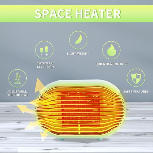  Qudodo Mini Portable Electric Space Heater,800W Overheat Protection Safe and Quiet Ceramic Heater Fan, Space Heaters for Indoor Use Small Room,Personal Small Heater Use for Office