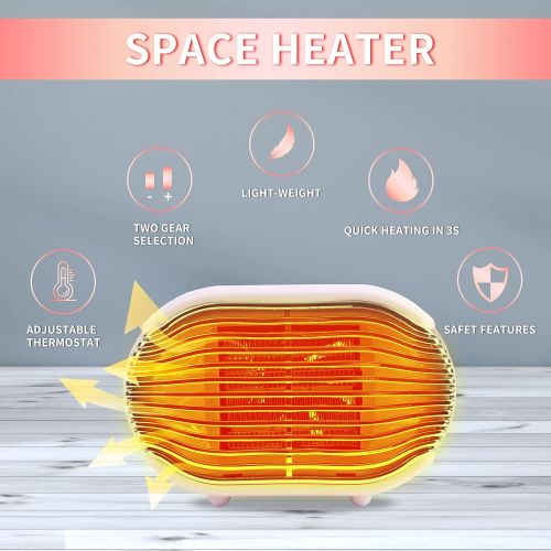  Qudodo Mini Portable Electric Space Heater,800W Overheat Protection Safe and Quiet Ceramic Heater Fan, Space Heaters for Indoor Use Small Room,Personal Small Heater Use for Office