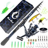 QudraKast Fishing Rod and Reel Combos, Unique Design with X-Warping Painting, Carbon Fiber Telescopic Fishing Rod with Reel Combo Kit with Tackle Box, Best Gift for Fishing Beginner and Angl