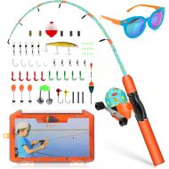 QudraKast Kids Fishing Pole, Portable Kids Fishing Rod and Reel Combo - Melding Funny Cartoon Pattern on Rod and Reel, Perfect Fishing Kit Gift for Kids