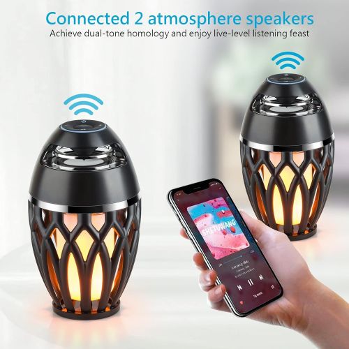  LED Flame Table Lamp, Quebuygo Music Flame Torch Atmosphere Lamp, Portable Bluetooth 5.0 Wireless Speaker Flame Waterproof Outdoor Speaker for Patio/Porch/Home/Camping Decor