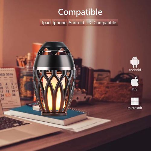  LED Flame Table Lamp, Quebuygo Music Flame Torch Atmosphere Lamp, Portable Bluetooth 5.0 Wireless Speaker Flame Waterproof Outdoor Speaker for Patio/Porch/Home/Camping Decor