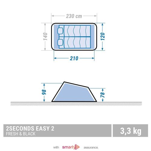  Quechua Pop Up Camping Tent - Waterproof 2 Seconds Fresh & Black Easy Set Up and Fold Extra Dark Interior