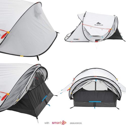  Quechua Pop Up Camping Tent - Waterproof 2 Seconds Fresh & Black Easy Set Up and Fold Extra Dark Interior