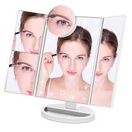 Queen Makeup Mirror Lighted Makeup Vanity Mirror with 21 LED Lights, 3X/2X Magnification and Detachable 10X Magnifying Mirror,Tri-flod LED Makeup Mirror with Touch Screen (White)