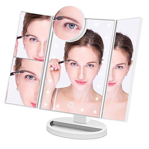  Queen Makeup Mirror Lighted Makeup Vanity Mirror with 21 LED Lights, 3X/2X Magnification and Detachable 10X Magnifying Mirror,Tri-flod LED Makeup Mirror with Touch Screen (White)