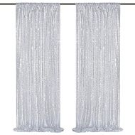 Silver Sequin Backdrop 2 Panels 2FTx8FT Christmas Party Backdrop Curtains Glitter Photo Background for Wedding Baby Shower Stage Decorations