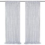 Silver Sequin Backdrop 2 Panels 2FTx8FT Christmas Party Backdrop Curtains Glitter Photo Background for Wedding Baby Shower Stage Decorations